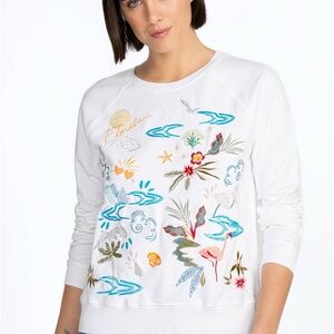 Johnny Was Embroidered White Sweatshirt